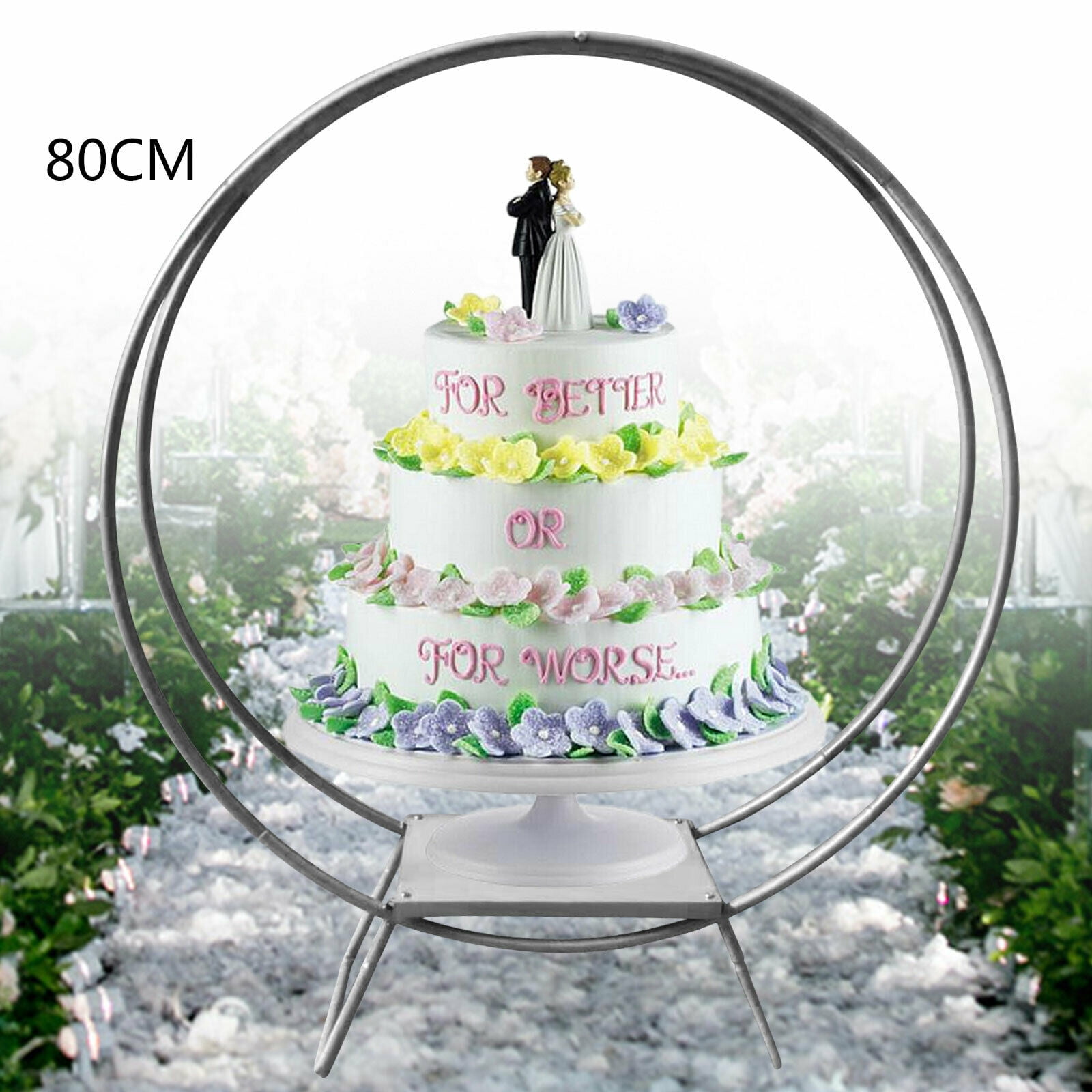 Gdrasuya10 80cm Gold Double Hoop Cake Stand Outdoor Flower Stand Arch Floral Hoop Circle Decor for Party Lawn Celebration Wedding Photography 