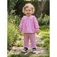 thumbnail image 3 of Cjfdfy Toddler Baby Girls Plaid Outfit Fashionable Long Sleeve Doll Collar Tops With Pants 2Pcs Fall Set Cute Pink Brown Plaid Fall Winter Outfit Size 6M-4Y, 3 of 9