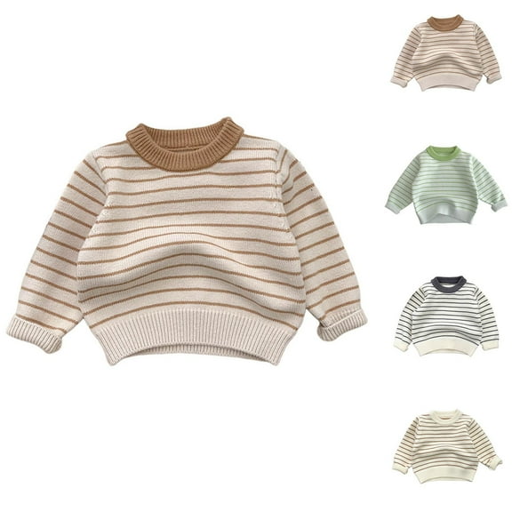 Brondbend Knit Sweater Baby Toddler Sweater Crewneck Long Sleeved Fashion Stripe Girl and Boy Casual Warm Cotton Top Loose Fall Winter Comfortable Outdoor Soft Top,Beige