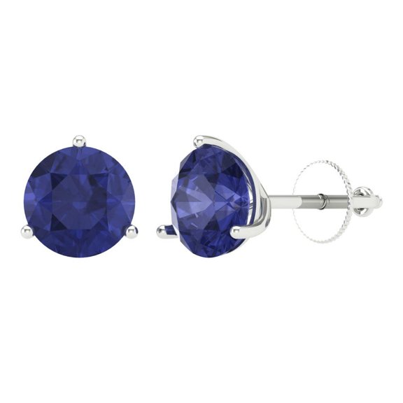Clara Pucci 4Ct Tanzanite Round Cut VVS1 Screw Back Stud 18k Solid hypoallergenic Gold Designer Earrings For December