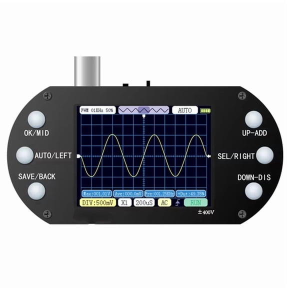 Handheld Oscilloscope for Electronics DIY and Repair, 2.5MHz Sampling Rate, 500kHz Bandwidth, Auto and PWM