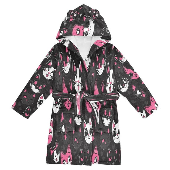 DIXRUYEE Bathrobes Belt Hooded Playful Cat Pattern Creative Pattern