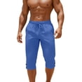 thumbnail image 2 of Mens Capri Pants Casual Elastic Waist Drawstring Long Shorts with Pockets, Summer Beach Linen Pants, 2 of 9
