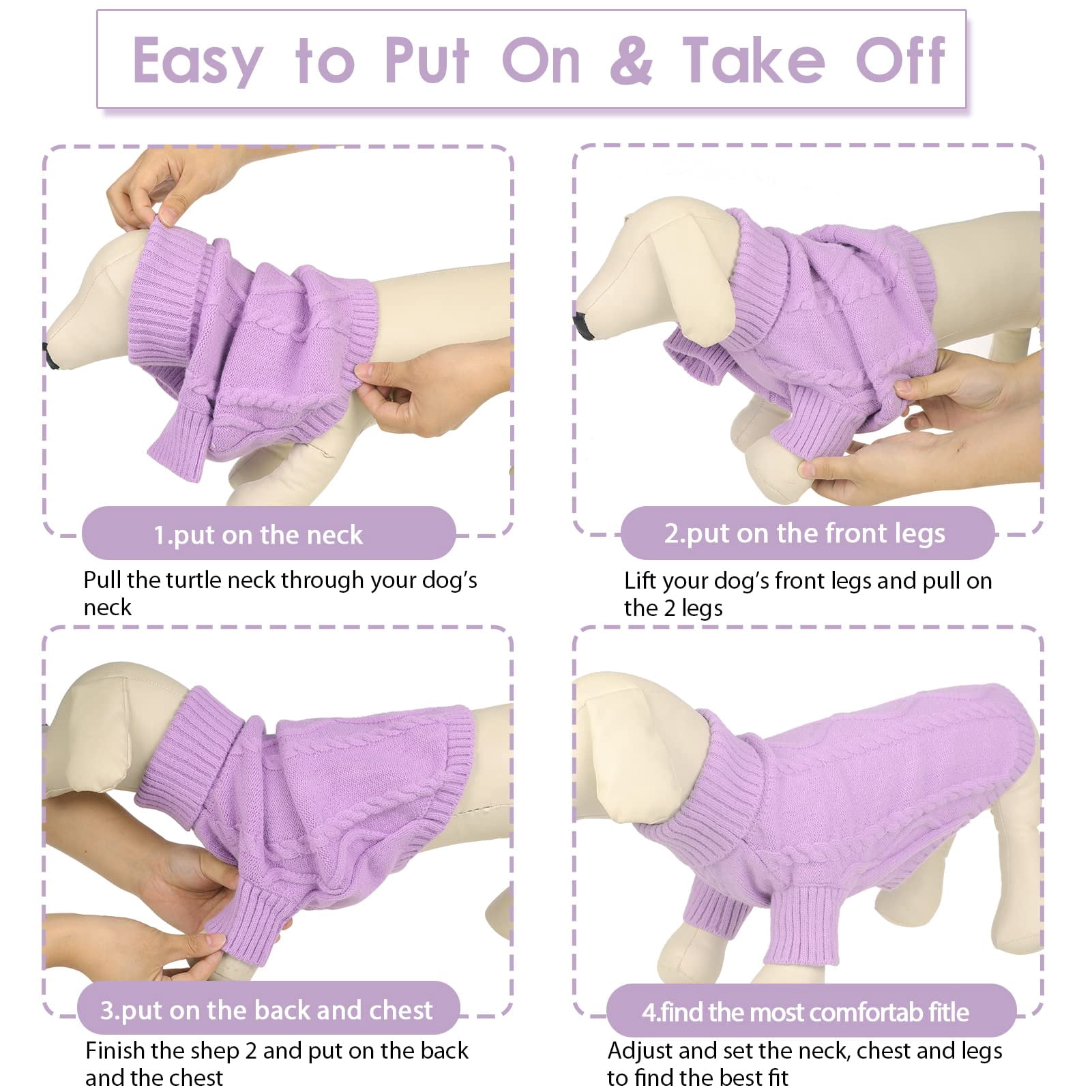 PayUSD Small Dog Pullover Sweater, Cold Weather Cable Knitwear, Classic Turtleneck Thick Warm Clothes for Chihuahua, Bulldog, Dachshund, Pug, Yorkie