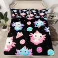thumbnail image 2 of Homewish Cartoon Axolotl Twin Sheet Sets 3pcs for Kids Girls, Kawaii Ice Cream Donut Twin Fitted Sheet, Cute Animal Wildlife Flat Sheet, Black Bedroom Decor, 2 of 7