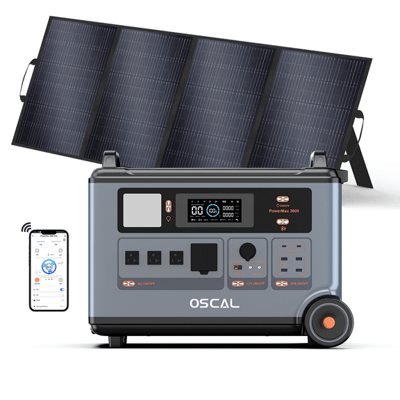 OSCAL PowerMax 6000 3600Wh Solar Generator with 1×400W Solar Panel | 120V/240V Split Phase 6000W AC Output | 2200W AC/2400W Solar Charging | Emergency Backup for Home & Outdoor Use