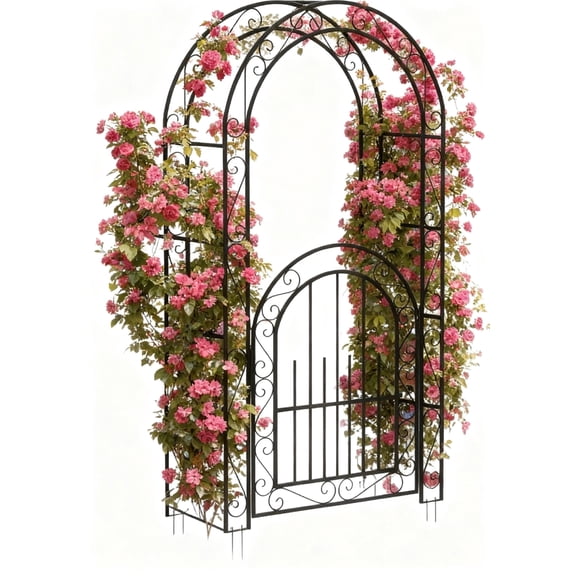 Riedhoff Garden Trellis Arch 7.05*3.77*1.47 feet, with Gate, Decorative Steel Arbor, Black