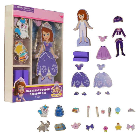 Disney Sofia the First Magnetic Wooden Dress-Up Set, Kids Magnetic Dress-Up Activity Set with 29 Wooden Pieces, Ages 3