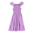 thumbnail image 3 of eczipvz Girls Easter Dress Flutter Sleeve A-Line Button Down Sundress Casual Midi Dresses Kids Purple,13-14 Years, 3 of 4
