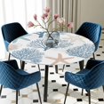 thumbnail image 3 of Light Blue Coral Coastal Round Fitted Tablecloth with Elastic Edge, Waterproof Table Cloth Table Cover for 45"-54" Tables, Summer Beach Starfish Shell Tablecloths for Dining Picnic Indoor Outdoor, 3 of 9