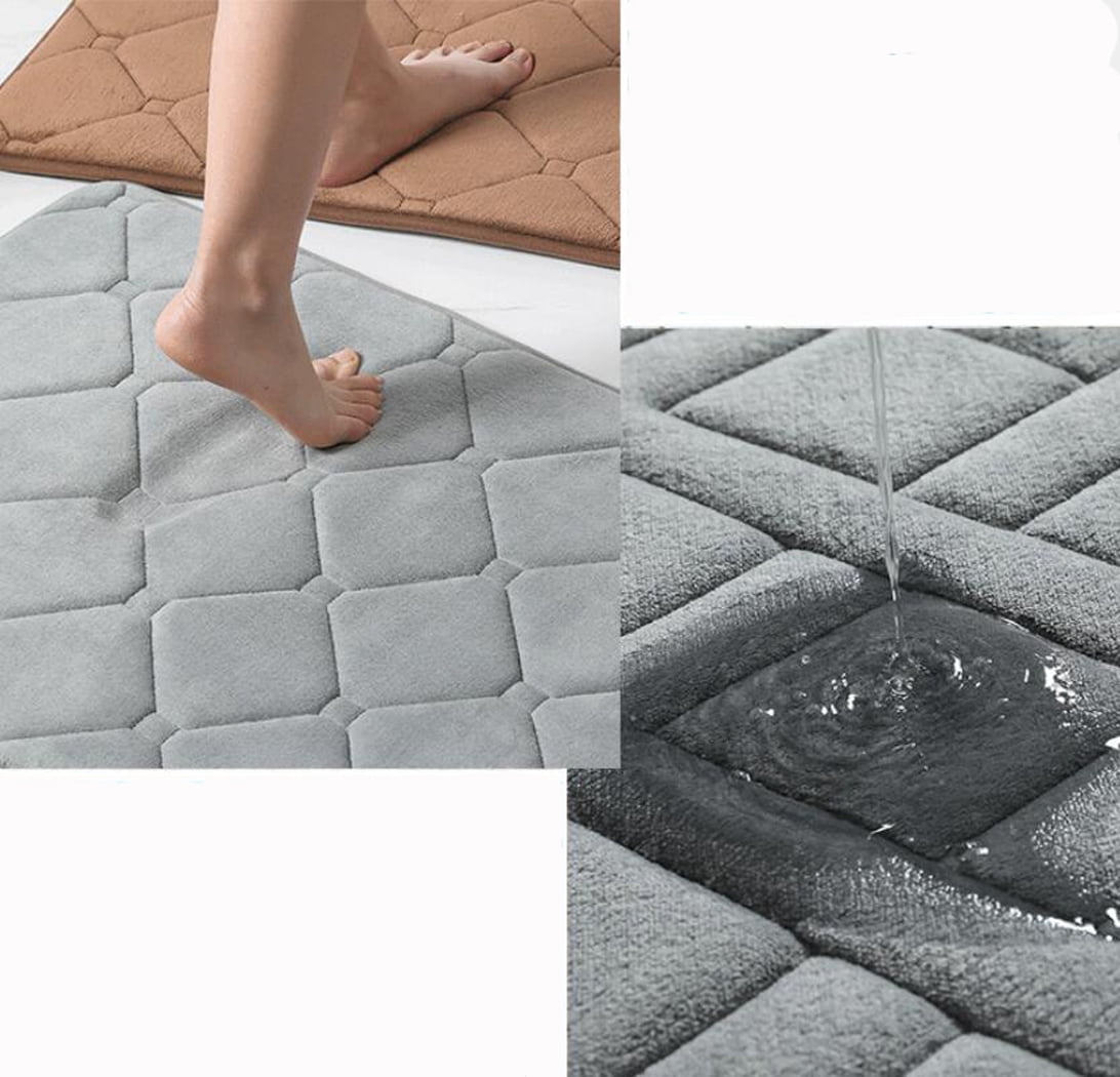 FUDAKUNA Memory Foam Bath Rug Absorbent Anti-Slip 18"x30" Gray Geometric Pattern Bathroom Mats Washable