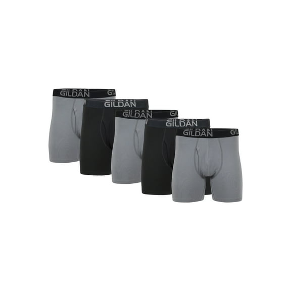 Gildan Men's Cotton Stretch Regular Leg Boxer Briefs, 5-Pack, 6" Inseam