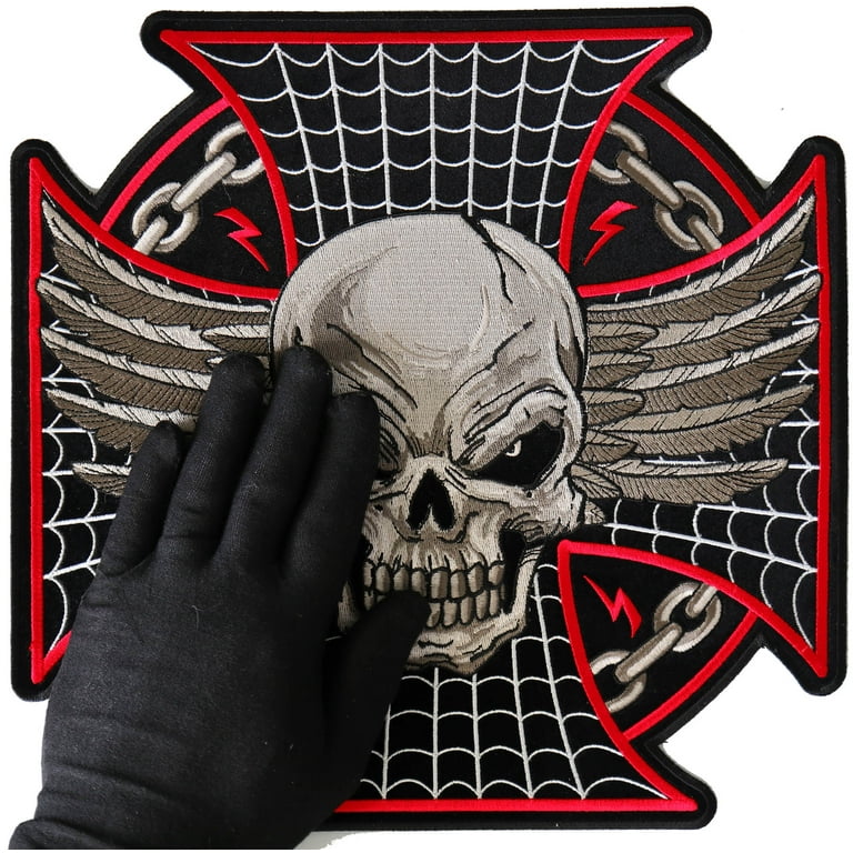 Ram Skull and Pistons Patch, Large Animal Patches for Jackets