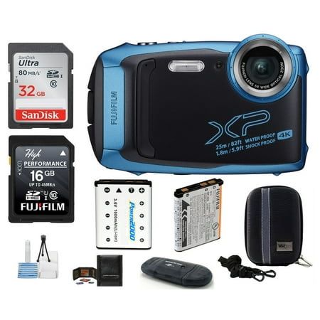 FUJIFILM FinePix XP140 Water, Shock, Freeze and Dustproof Digital Camera (Sky Blue) Bundle; Includes: 32GB & 16GB SDHC Memory Cards + Spare Battery + Camera Case + Card Reader + (Best Freeze Proof Camera)