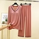 thumbnail image 4 of Traje de casa para mujer, conjunto de dos piezas con escote en V para casa de primavera y otoño con pijama con almohadilla para el pecho, 4 of 5