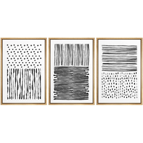 IDEA4WALL Framed Canvas Wall Art Black Lines, Dots and Brushstrokes Decorative Patterns Illustrations Minimalism Modern Relax/Calm for Living Room, Bedroom, Office