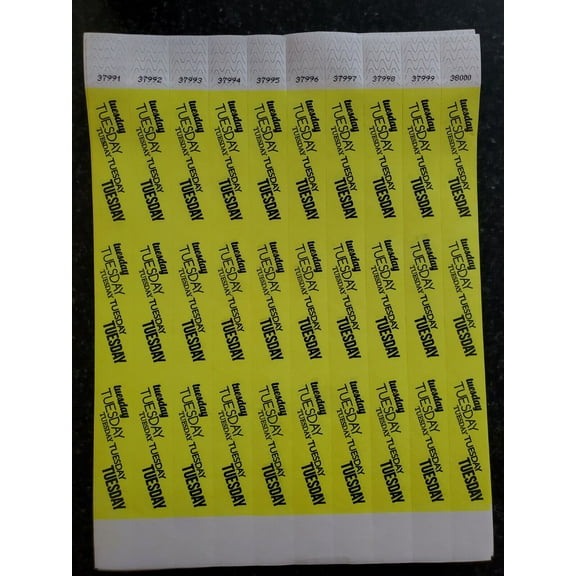 100  3/4"  NEON YELLOW (Tuesday) WRISTBANDS, PAPER WRISTBANDS