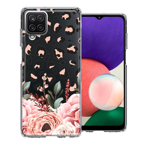 MUNDAZE Case For Samsung Galaxy A22 Classy Blush Peach Peony Rose Flowers Leopard Phone Cover