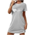 thumbnail image 2 of Sakmal Gray Moomoo Night dress for Women Comfy Short Sleepwear Short Sleeve Heart Print Nightgowns for Women, 2 of 6