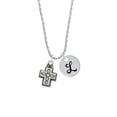 thumbnail image 2 of Delight Jewelry Silvertone Large Southwestern Antiqued Cross Silvertone Script Initial Disc - L - Charm Necklace, 20"+3", 2 of 4