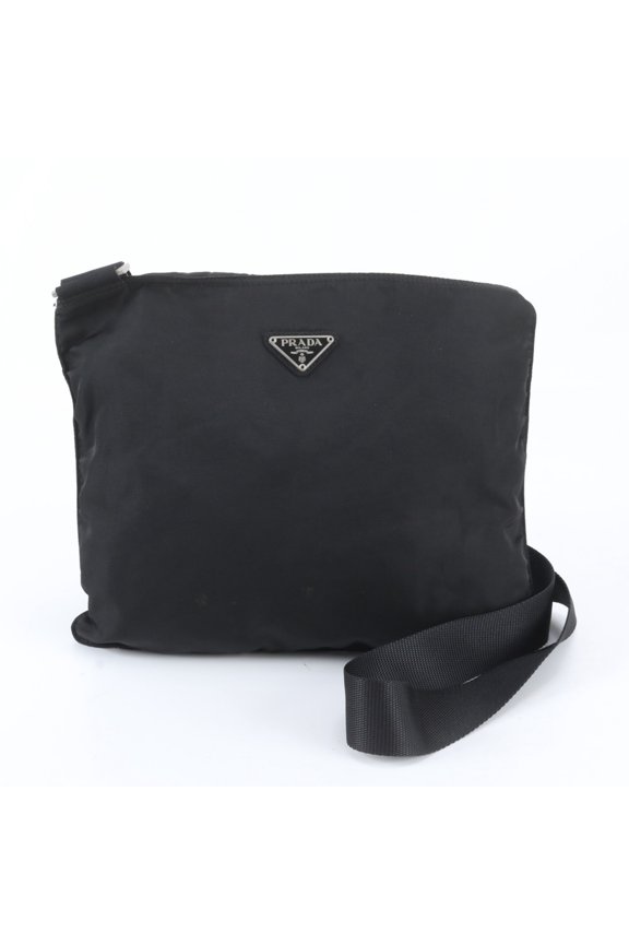 Pre-Owned Prada Tessuto Nylon Triangle Logo Leather Shoulder Bag Messenger Black Men's