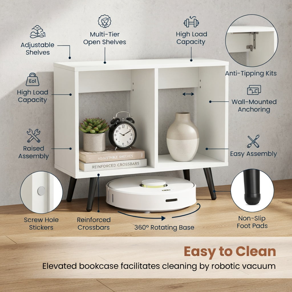 Spaco 8-Cube Bookcase - 5 Tapered Metal Legs Anti-Tip, Easy-Clean Surface, White