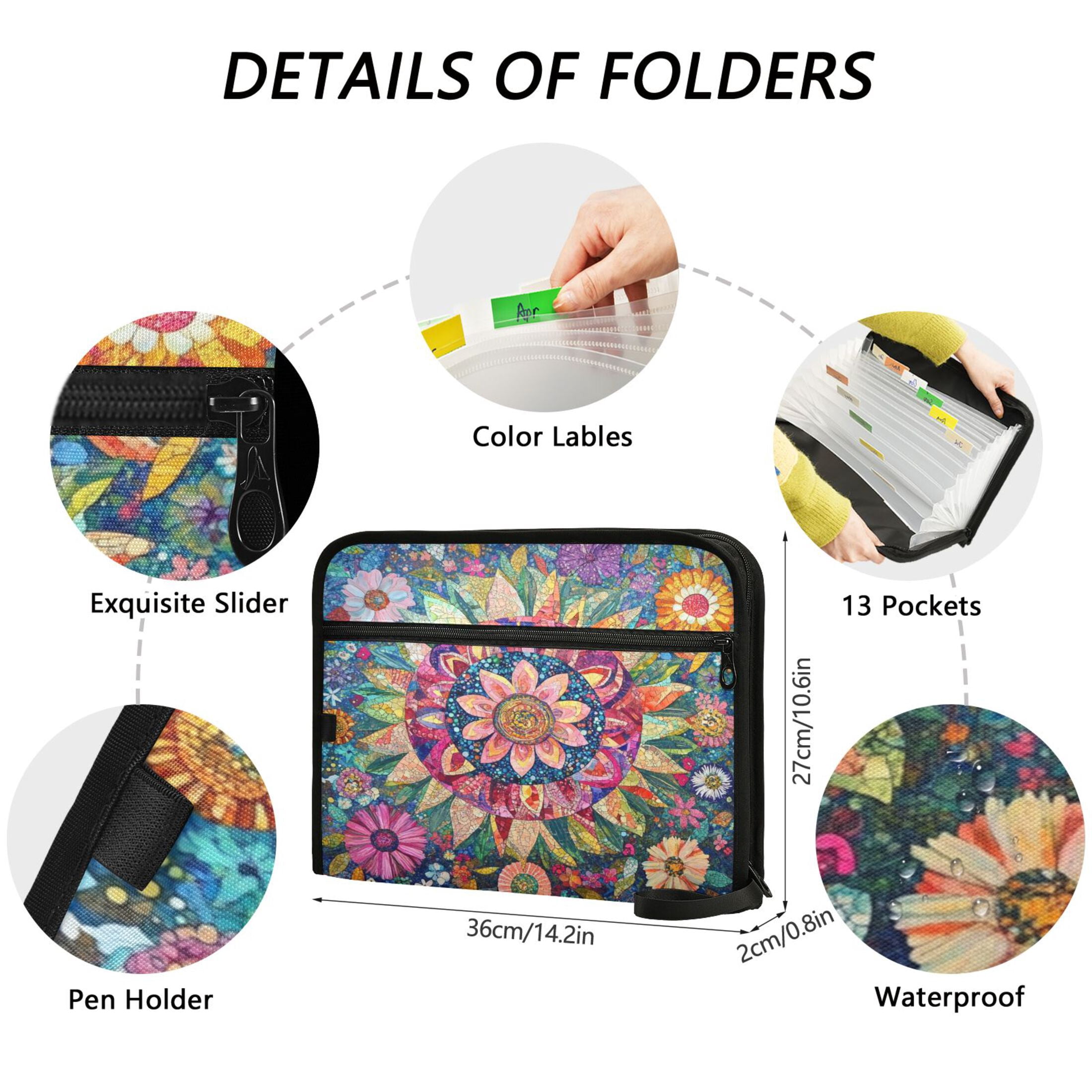 WOBOGO Colorful Blooms Floral Expanding File Folder Letter Size Accordion Filing Organizer 13 Pocket Separate Organ Pocket