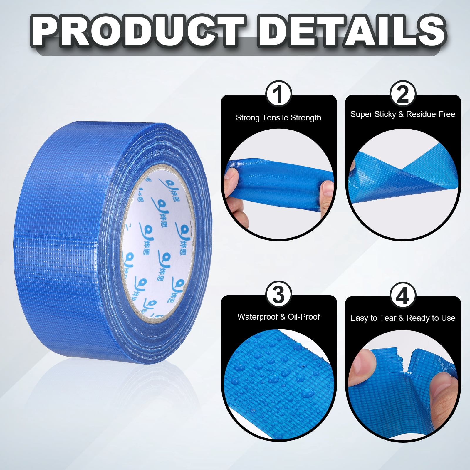 Uxcell Duct Tape (1.97 Inch x 49 Yards, Blue) Heavy Duty Industrial Duct Tape Easy Use Strong Adhesive No Residue, for Repairs Crafts Projects Home Improvement