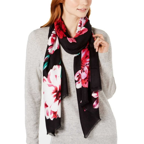 INC International Concepts Women's Floral Bouquet Scarf, Black, One Size