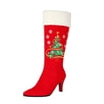 thumbnail image 6 of XUNKUSGA Knee High Boots Vintage Christmas Tree Snowflake Embroidery Faux Suede Womens Boots Fashion Pointed Toe Stiletto Heel Side Zipper Boots for Women Party Holiday Boots Red 4.5, 6 of 7