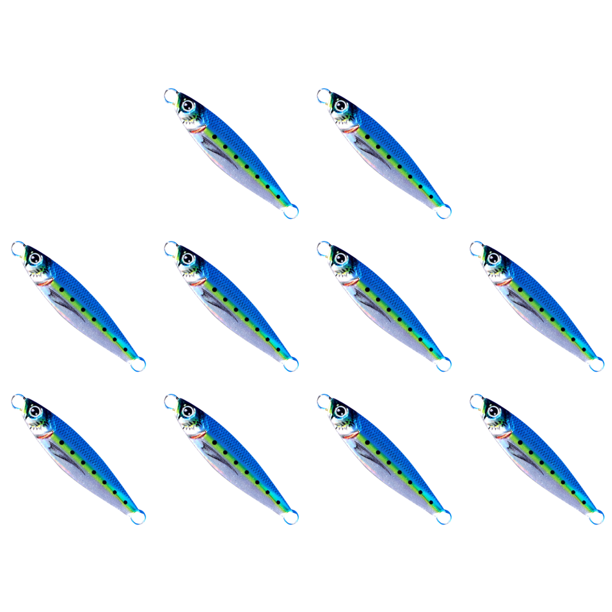 10uds. Señuelo de pesca Placa de hierro de metal Cebo duro Simulación Ojos 3D Aparejos (30 g) Azul