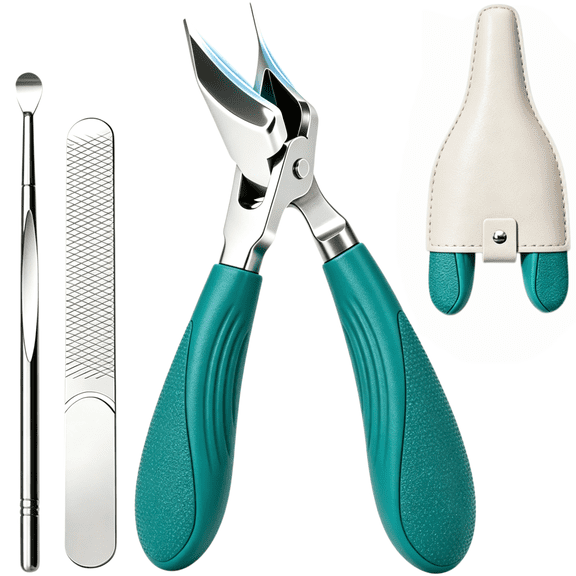 Nail Clippers for Thick Nails Slanted Toenail Clippers Wide Jaw Nail Cutter 3 in 1 Set with PU Case Heavy Duty Nail Clipper for Seniors Men and Women