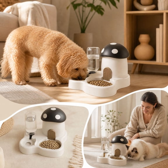 Cottage Style Pet Feeder Water Dispenser Food Storage Sealed Auto Refill for Cats Dogs Small Pets Indoor Feeding Station Cute Decor