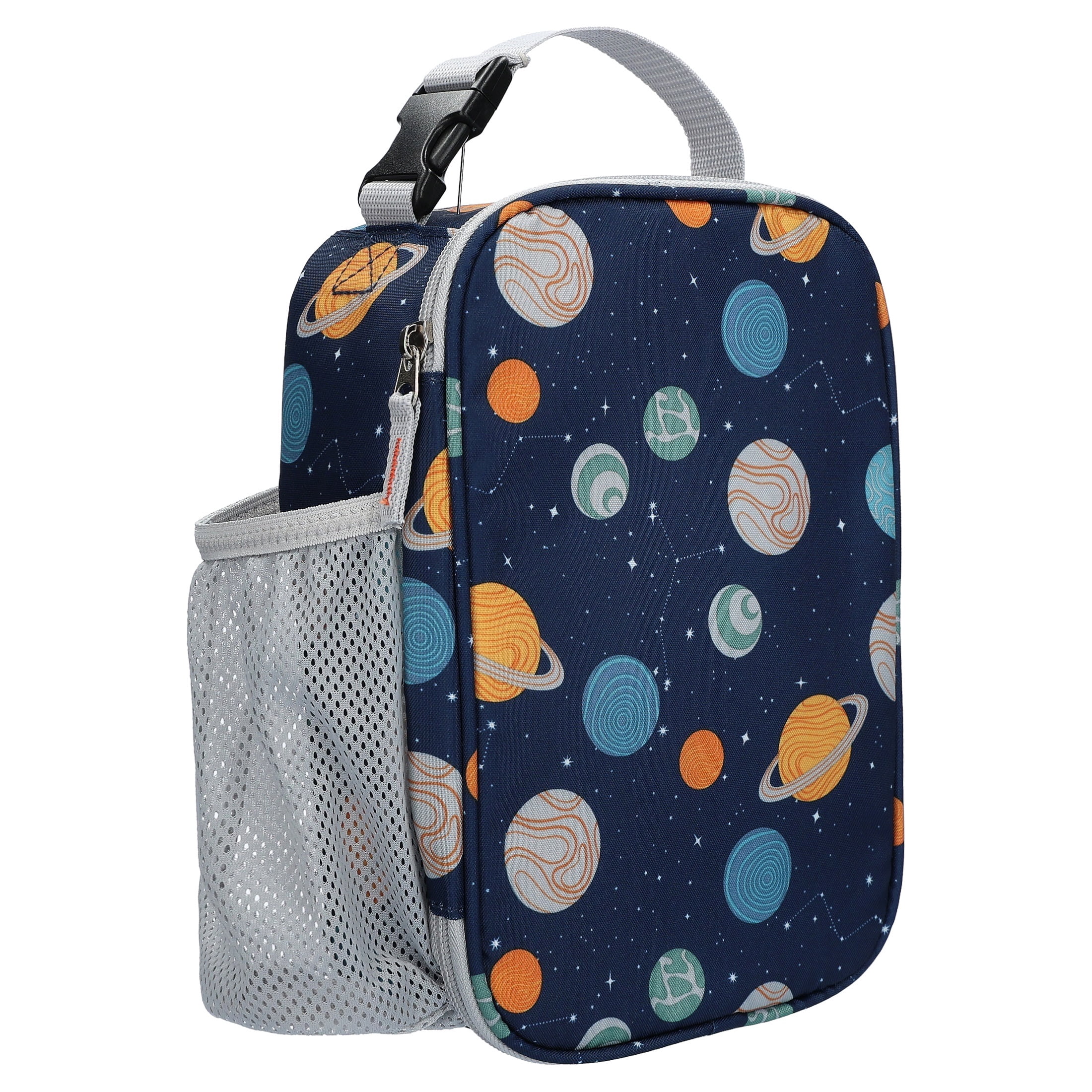 Mainstays Kids Outer Space Insulated Polyester Reusable Lunch Bag with Mesh Side Pocket, Navy