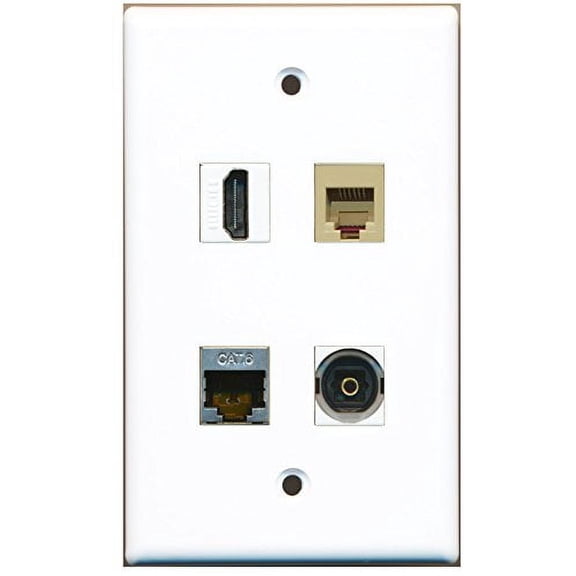 RiteAV - 1 Port HDMI 1 Port Phone RJ11 RJ12 Beige 1 Port Shielded Cat6 Ethernet 1 Port Toslink Wall Plate