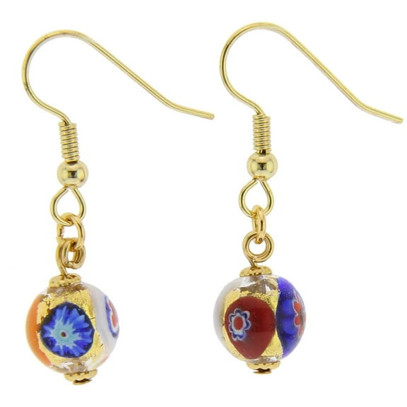 GlassOfVenice Murano Glass Mosaic Millefiori Ball Earrings - Klimt