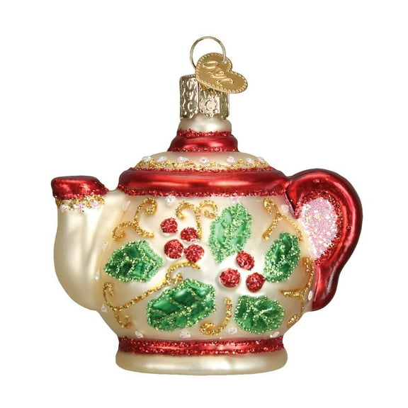 Old World Christmas 32247 Holly Teapot Glass Blownn Ornament Holly Teapot