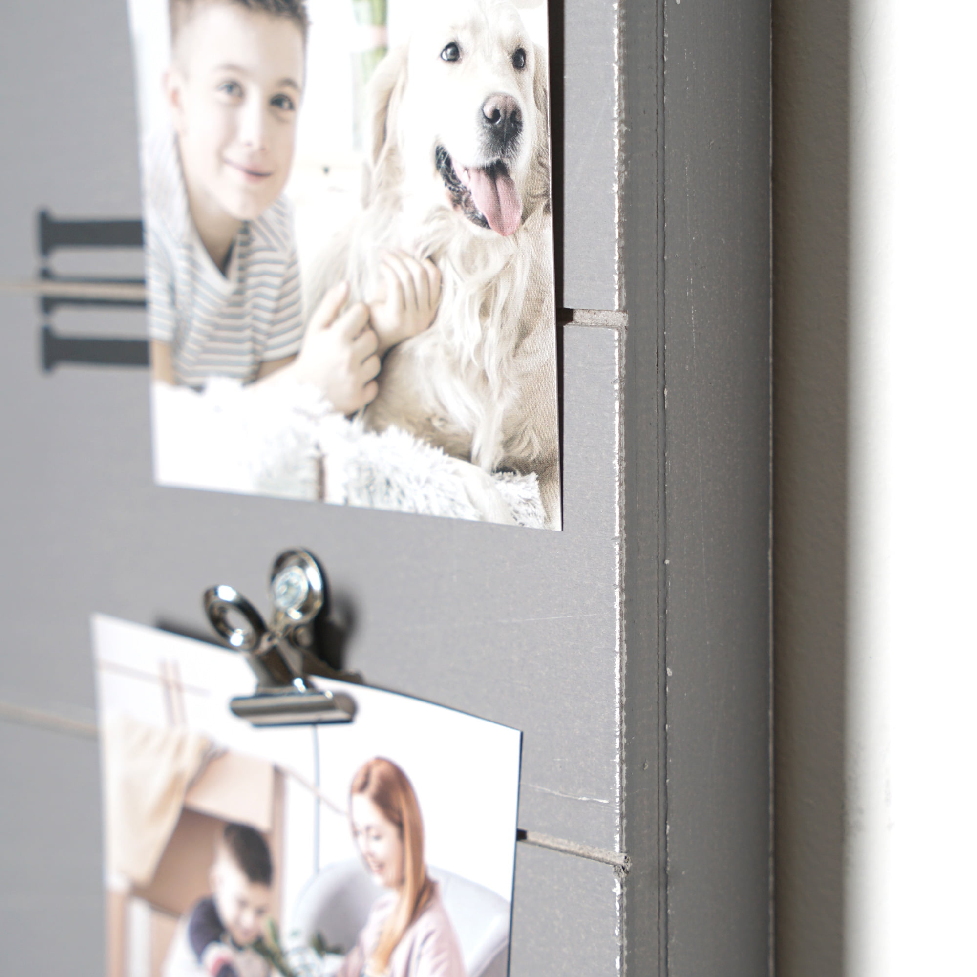 In These Moments Gray Wood Plank Photo Collage Clock with Picture Clip - 20" x 20"