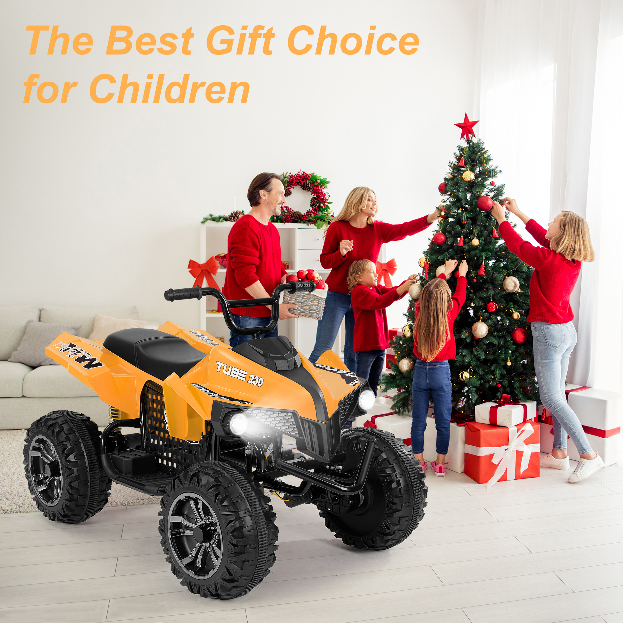 Neche 24V 2 Seater Ride on Toy, 4*200W Motors,9AH Battery Powered ,4-Wheeler Kids ATV with Bluetooth & LED lights, for Ages 3-8,Orange