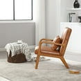 thumbnail image 3 of Miniyam Modern PU Leather Accent Chair, Solid Wood Lounge Reading Armchair With One Pillow for Living Room, Bedroom, Guest Room, Light Brown, 3 of 11