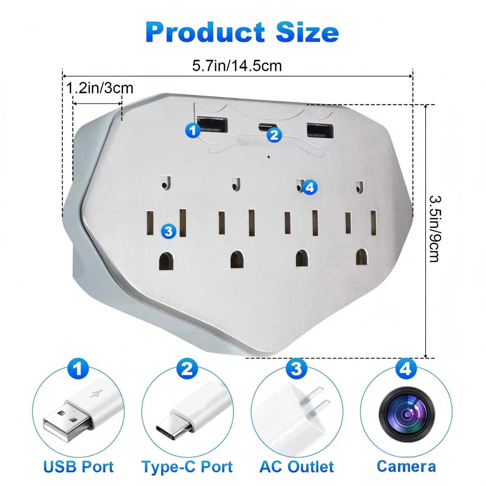 1080P WiFi Security Camera Wall Outlet - Mini Indoor Camera with Local SD Card Storage (SD card not included), 120° Wide Angle, Plug-in Camera for Baby, Pet & Home Security