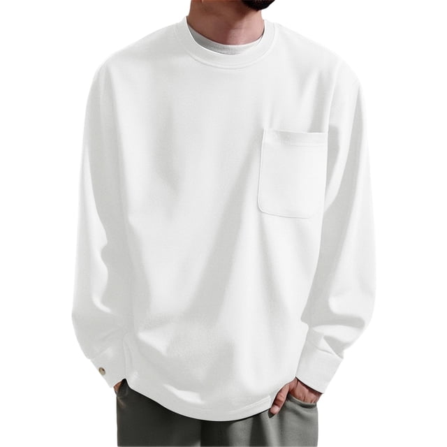 Chandail Décontracté pour Hommes à Manches Longues Col Rond Chandail-Over Couleur Unie Mode Sport Design Unique Tissu Doux Confortable