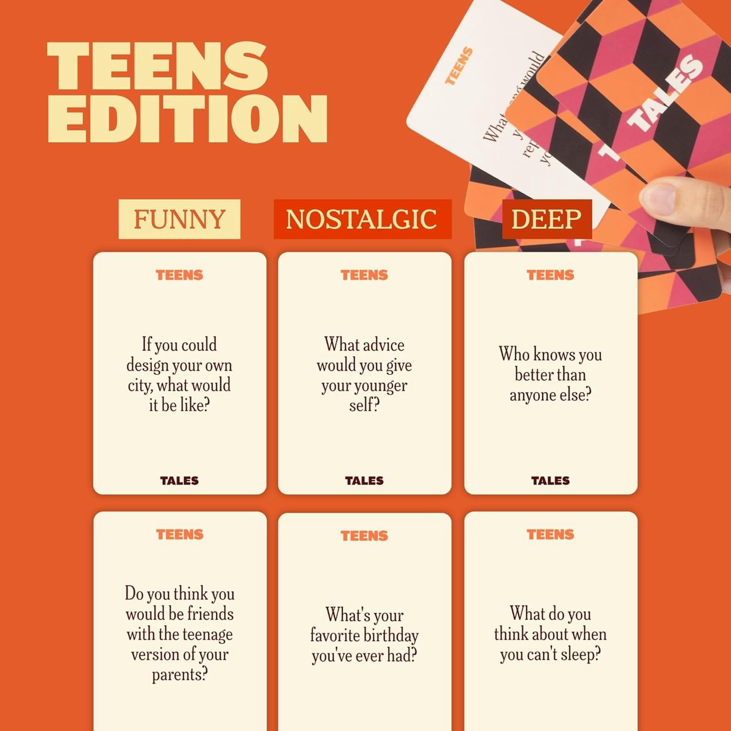 TALES Conversation Cards, Teens Edition 150 Count, Fun Family Games for Teens, Perfect for Dinners, Road Trips, Classrooms