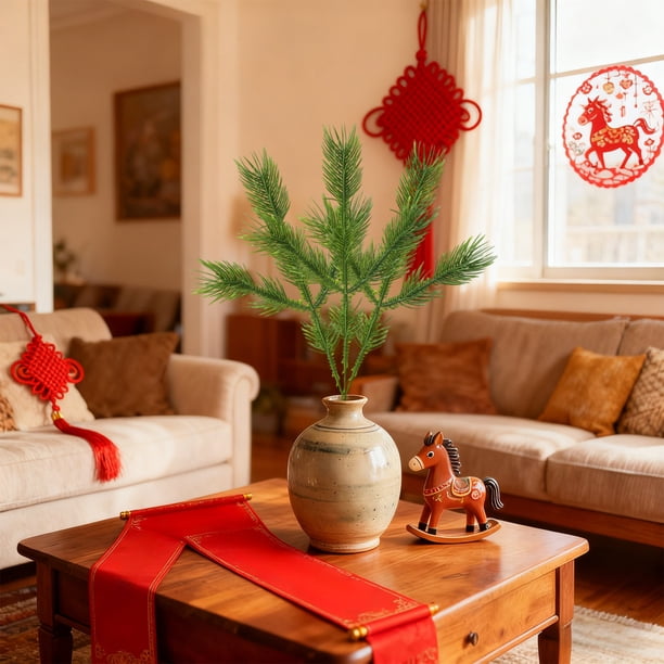 Hogar y cocina, Decoración del hogar, Decoración, Ramas artificiales verdes de Pascua, agujas de pino primaverales y ramas de frutos rojos, Decoración del hogar, Plantas de plástico