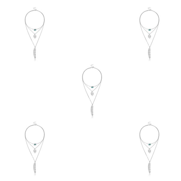 Jumpingount Fashion Necklace Set Delicate Adjustable Aesthetic Layered Jewelry Day Valentines Choker Gifts Unique Necklaces Leaves for Women Plata 5piezas Jumpingount CBP200345