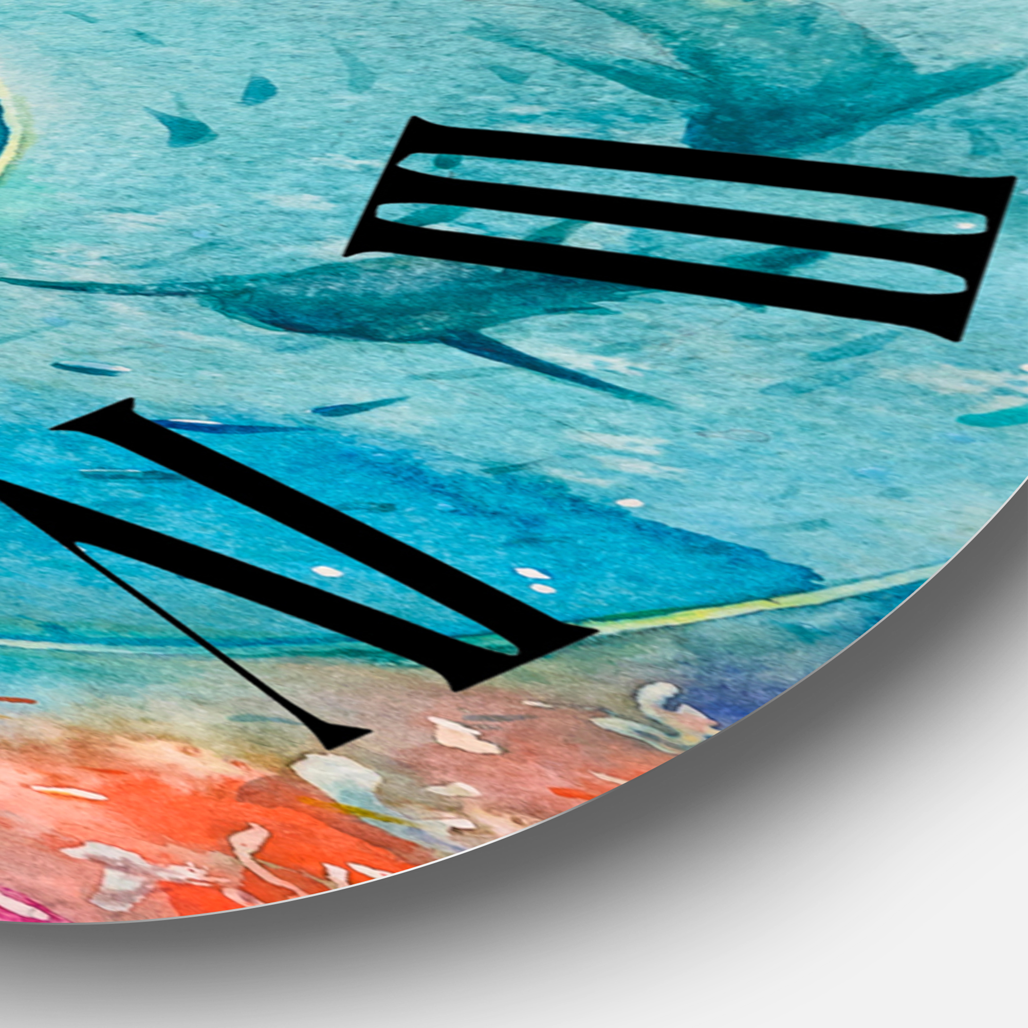Designart 'Turquoise Ocean Spiral With Coral Reef Fishes' Nautical & Coastal Wall Clock