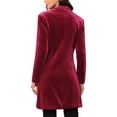 thumbnail image 3 of INSPIRE CHIC Women's Coat Velvet Lapel Double-Breasted Long Sleeve Outerwear Solid Winter Coats M Burgundy, 3 of 6