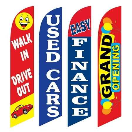 4 Advertising Swooper Flags Walk In Drive Out Used Cars Easy Finance Grand Opening