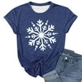 thumbnail image 3 of Women's T-Shirts Cute Christmas Snowflake Print Round Neck Short Sleeve T Shirt for Festive Holiday Cheer, 3 of 3