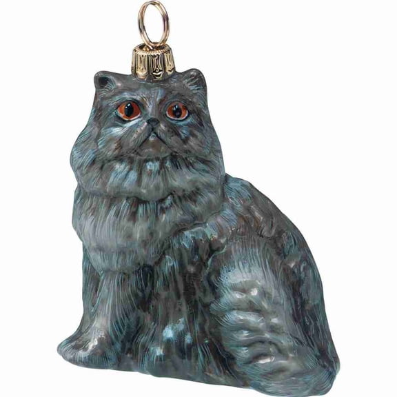 Sitting Blue Colored Persian Cat Polish Glass Christmas Ornament Decoration New